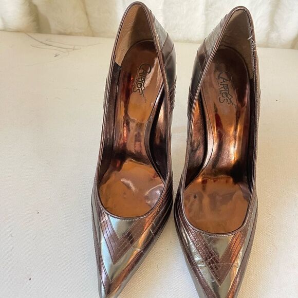 Carlos Santana Casino metallic pewter and bronze stiletto heels pointed toe SZ9M - Picture 3 of 9